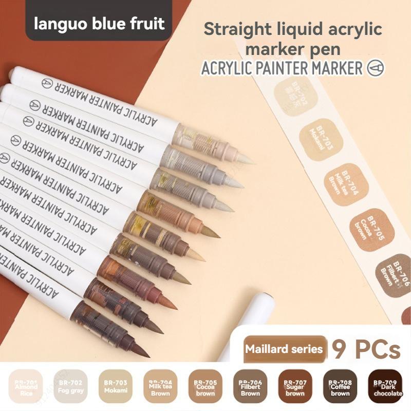 

9Colors Straight Liquid Brush Acrylic Paint Pens Set Markers for Rock Painting Wood Canvas Stone DIY Crafts Making Art Supplies