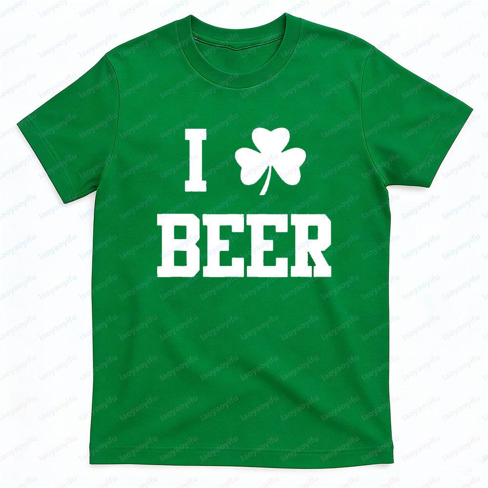 Funny St Patricks Day Shirt I Shamrock Beer Men T Shirt I Love Beer Irish Shamrock Graphic Tee St Pattys Day Casual Unisex Tops