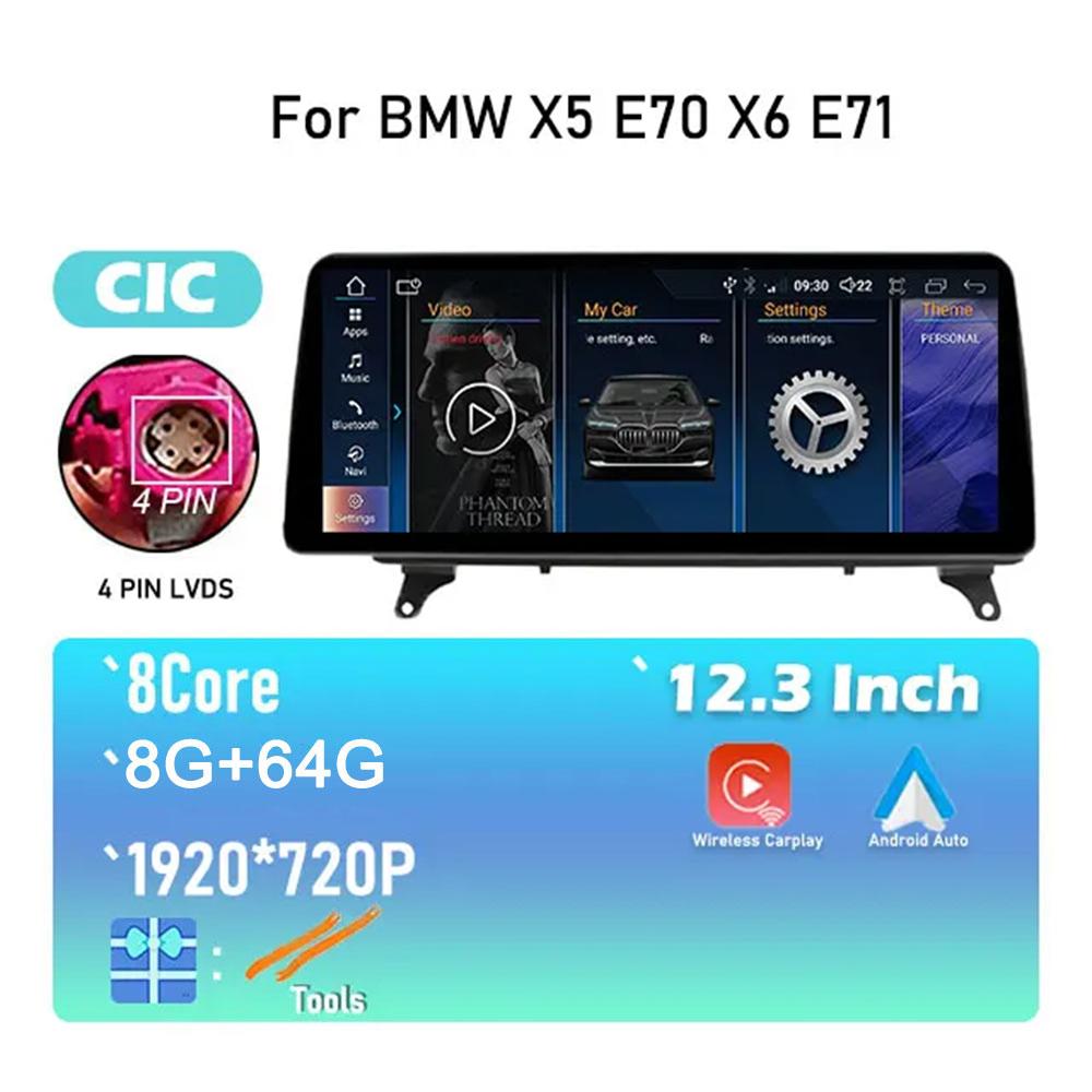 Android 14 For BMW X5 E70 X6 E71 CCC / CIC System IPS HD Touch Screen Car Video Player Multimedia Radio Stereo GPS Navigation
