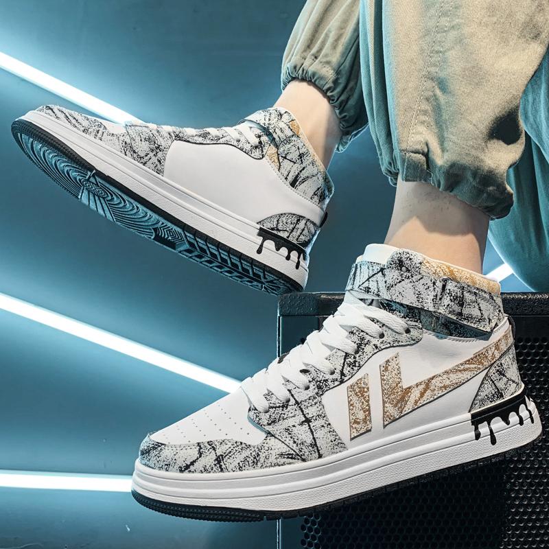 

Чоловіче взуття великого розміру 47, високі туфлі, чоловіче осінньо-зимове взуття 45 розміру, графіті, персоналізоване біле взуття, студентське повсякденне парне взуття на підборах 39