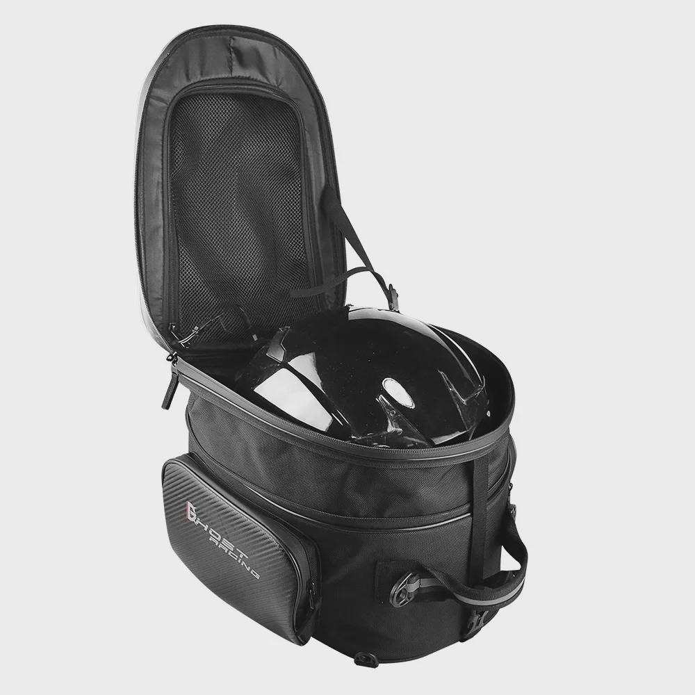 Motocyklový multifunkční pevný skořepinový ocasní vak a LED batoh na helmu