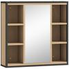 Badezimmerspiegel-Schrank, 6 offene Fächer, 3-stufiges Regal, Wandmontage, Eiche