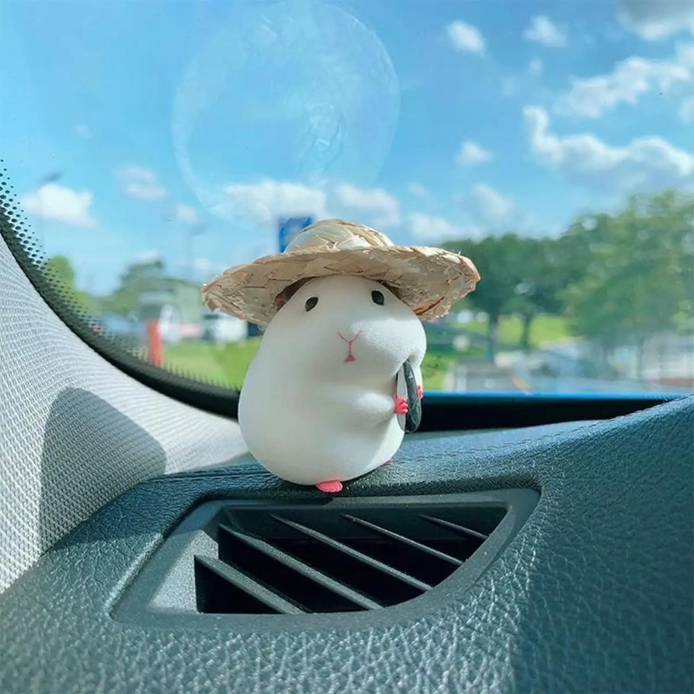 1PC Cute Hamster with Straw Hat Car Ornament,Car Decoration Auto Interior Dashboard Accessories