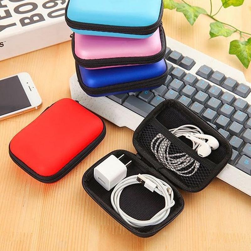 Hard Eva Shockproof Earphone Storage Case Inner Mesh Pocket For Earbuds Cables Coins Travel Commute
