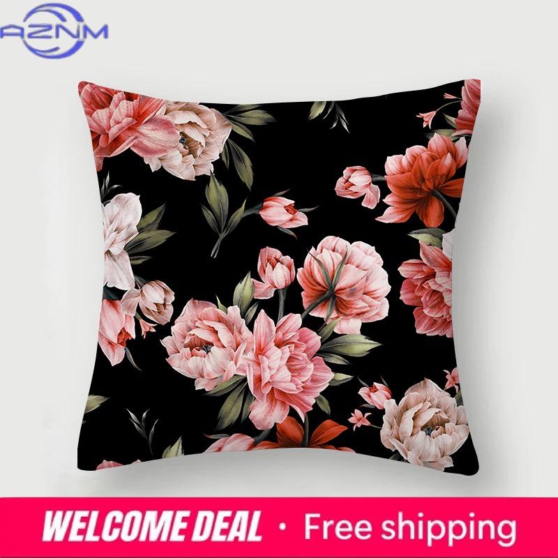 Rose Collection Floral Print Pattern Cushion Cover Home Living Room Sofa Decoration Square Polyester Pillow   Xcm