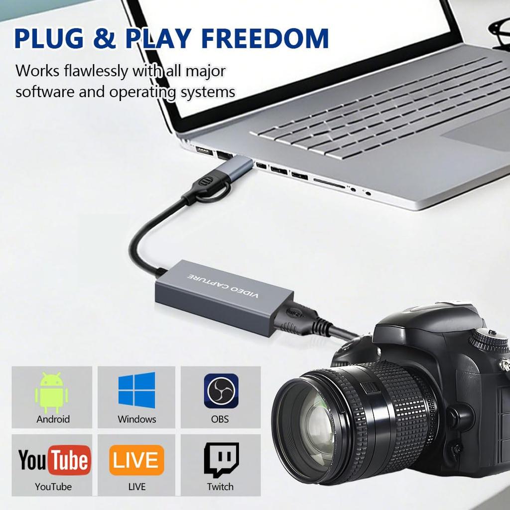 Scheda di acquisizione USB 3.0 Y&H: Supporta Pass-through 4K e Registrazione 1080p 60fps, Acquisizione Video per Registrazione Giochi HD Ideale per Streaming di Giochi e Live
