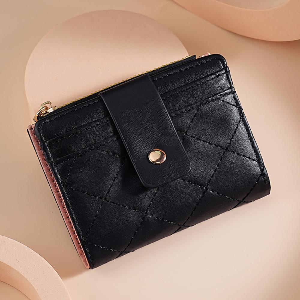 Новые женские кошельки из ПУ кожи Женский кошелек Мини Держатель для множества карт На молнии Короткие кошельки Тонкий маленький кошелек с карманом Мешочек для монет чёрный