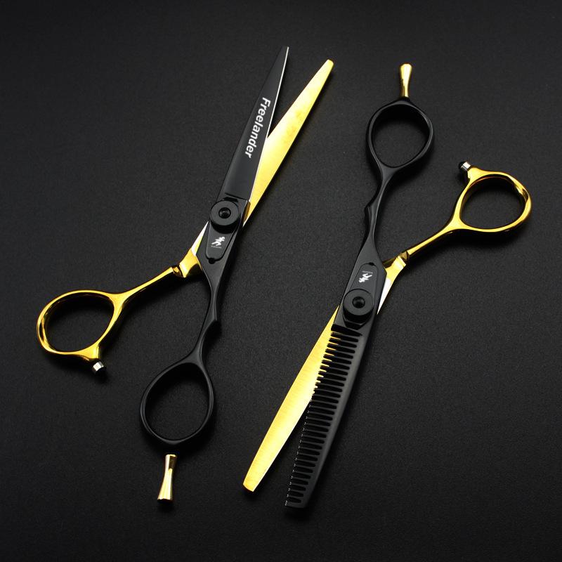 6.0-Inch God Walker Black Gold Hairdressing Barber Scissors - Straight & Thinning Shears