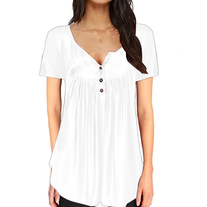 Tops Holgados de Cuello Redondo para Mujer Tallas Grandes Camisas de Manga Corta para Señora Blusas Casuales Femeninas Camisetas de Verano