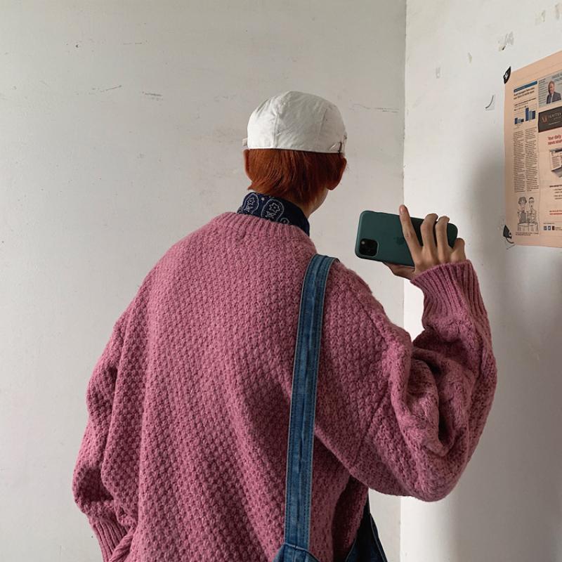 Pánský svetr podzim zima s grafickým vzorem s falešným rolákem pletené pulovry ležérní oblečení Harajuku