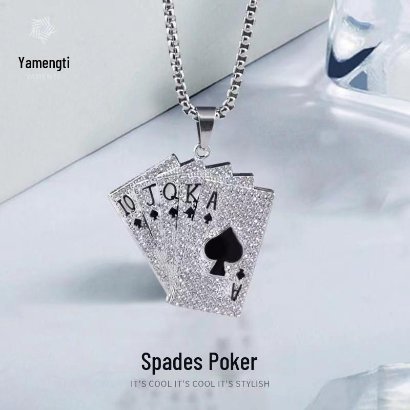 

Европейский и американский ретро хип-хоп бриллиантовый кулон игральная карта свитер цепь ожерелье для мужчин и пар