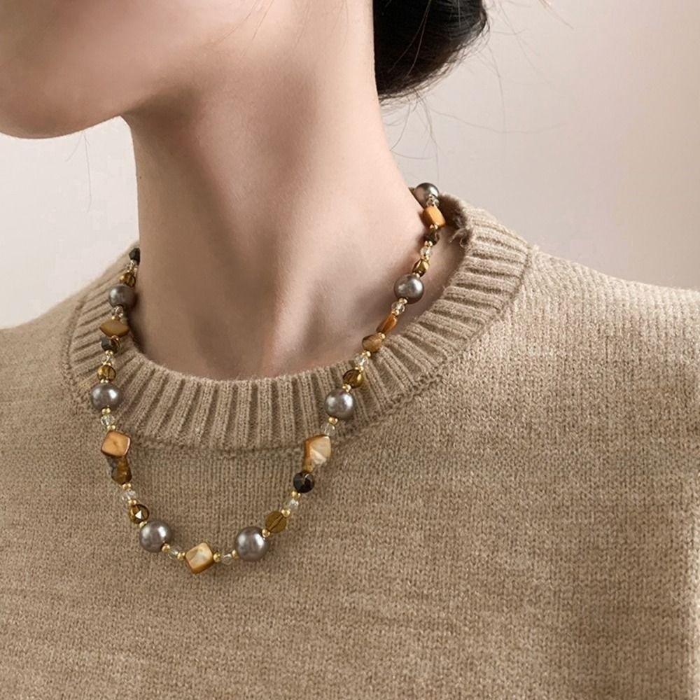 

Brown Choker Necklace Vintage Jewelry Gift Trendy Beaded Chain Necklace For Women