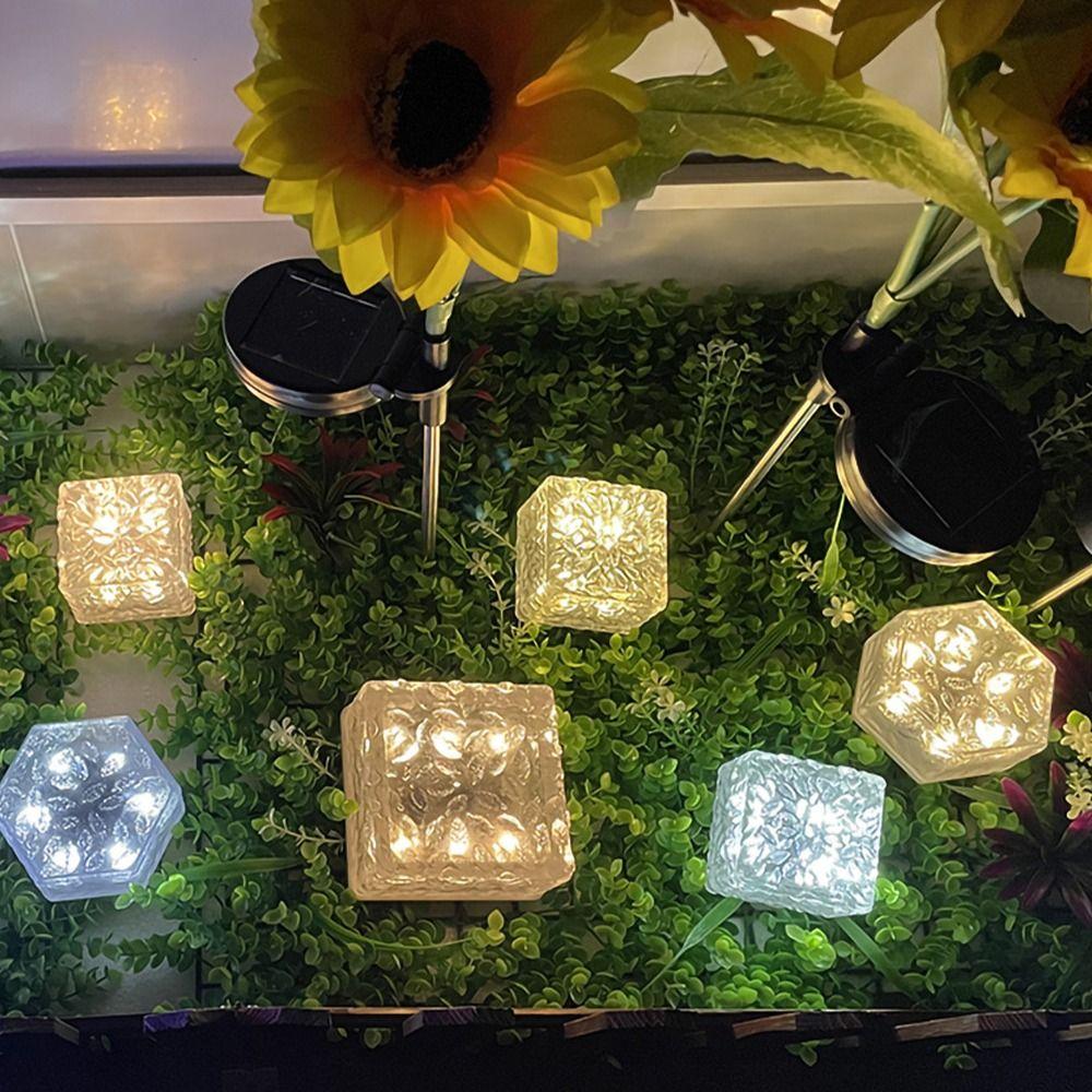 Solar Garden Decoration Light White/Warm White Light Waterproof IP65 Ice Cube Brick Lights Square Rectangle Hexagon Round