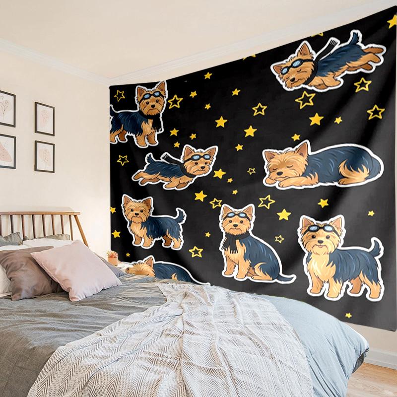 Cherry Blossom Yorkie Tapestry Room Decoration Wall Hanging for Living Room Bedroom, dormitory, Birthday and Christmas gifts