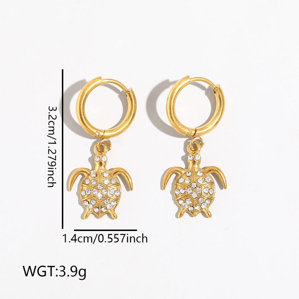 Novirassine Nautical Turtle Shell Hoop Earrings 18K Gold Plated Stainless Steel Zircon Jewelry for Women Summer Beach Dangle
