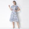 Vintage High-End O-Neck Short Sleeve Ruffle Lace Hollow Out Dress for Women's Summer Slim Elegant Long Dress Female Clothing