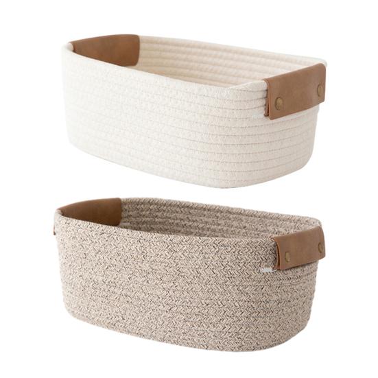 Cotton Rope Basket Storage Basket with Handles Desktop Organizer Woven Basket for Clothes Towels Toys Cosmetics Book Nursery Bedroom Use