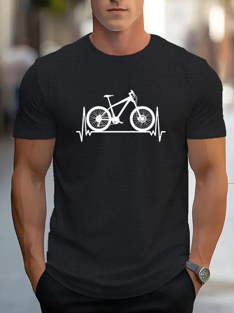 Stylish Bicycle Pattern Print Men's Comfy Chic T-shirt Graphic Tee Men's Summer Outdoor Clothes Men's  Tops For Men 42814