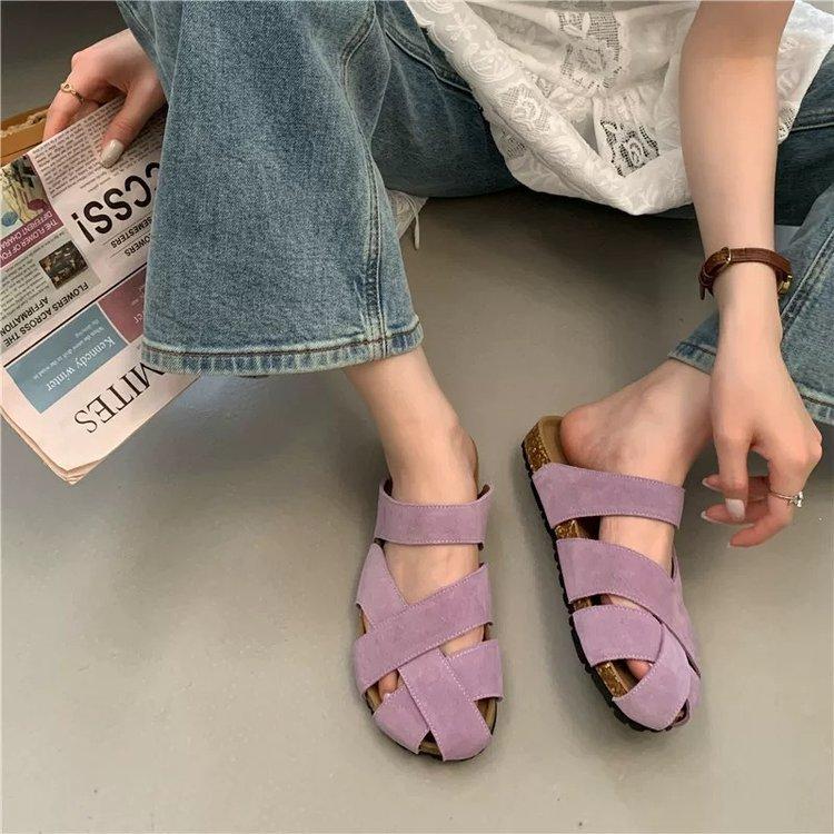 Soft flat-bottomed lazy person pedal bag head half slippers outer wear women's shoes 2025 summer new niche hollow cool slippers