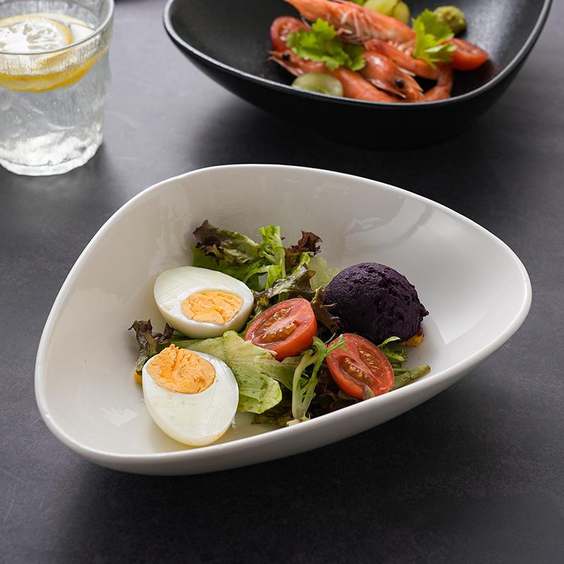 Ins Steak Soup Bowl Plate Salad Ceramic Plate High Value Triangular Cold Vegetable Plate Household Western Food Simple Tableware