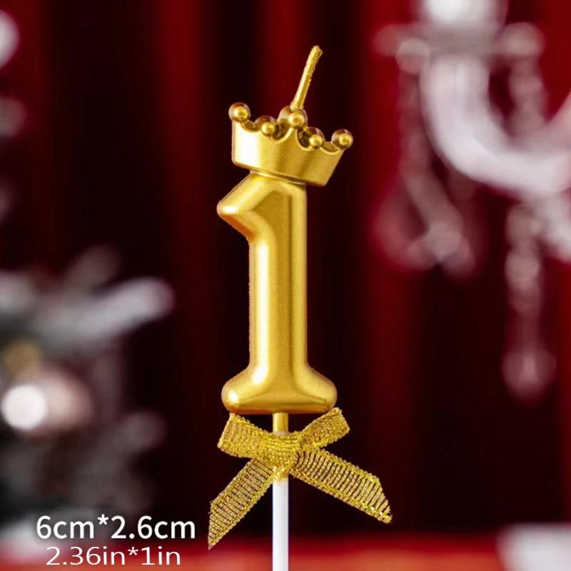 Golden Crown 0-9 Digital Number Candles, Cake Decor Candles for Wedding Birthday Party, Beautiful Cake Decoration Supplies