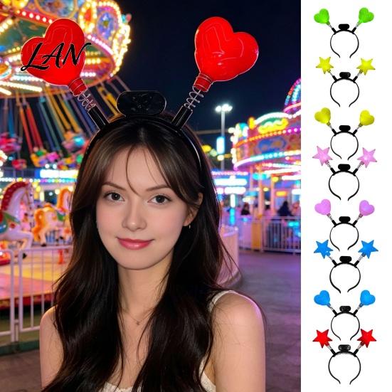 One-button Switch Hairband LED Star Headband with Spring, Light Up Wobble Hair Hoop Shape for Party Concert, Glowing Festival Prop Kids Adults,