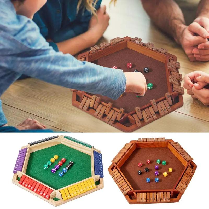 Wooden Shut Box Dice Game Six Sided Flipping Number Board Game for Family Party Teens Adults