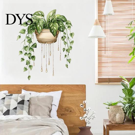 Versatile Plant Wall Decorations Watercolor Potted Stickers, PVC Waterproof Hanging Pothos/Daisy Decals, Removable Easy Peel And Stick Home