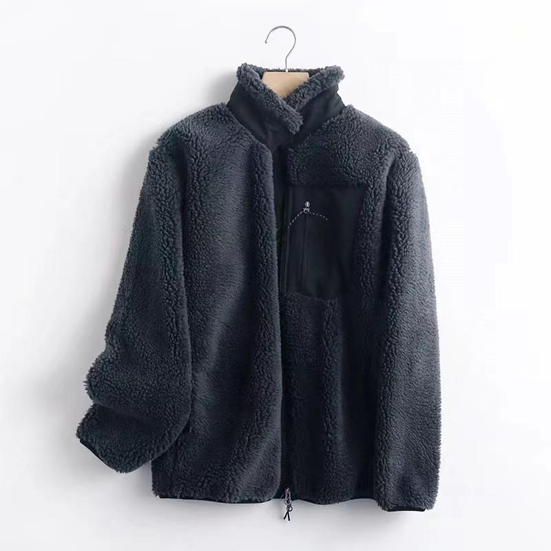 Autumn and Winter Women's Outerwear with Contrasting Fabric, Fine Edge Decoration, Zipper Cardigan, Casual Plush Jacket