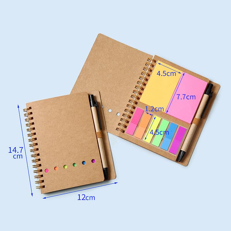 Creative Six-Hole Kraft Paper Notebook with Sticky Notes