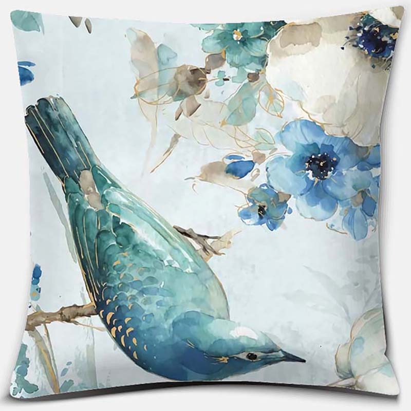 Flower and Bird Printing Series Pattern Pillowcase Square Pillowcase Home Office Decoration Pillowcase