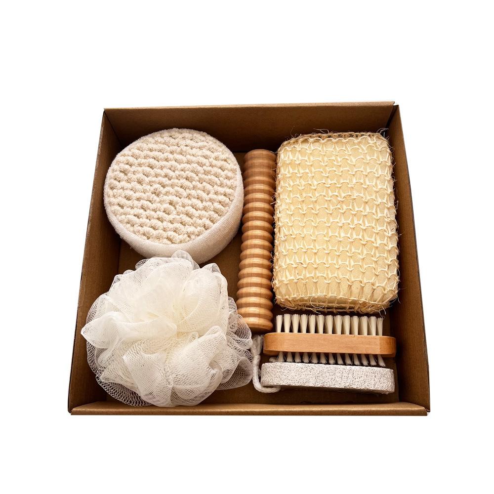 6pcs/7pcs Bathing Tools Set Deep Cleaning Sisal Bath Sponge Washing Brush Foot File Exfoliating Scrub Full Body Massage To Relax