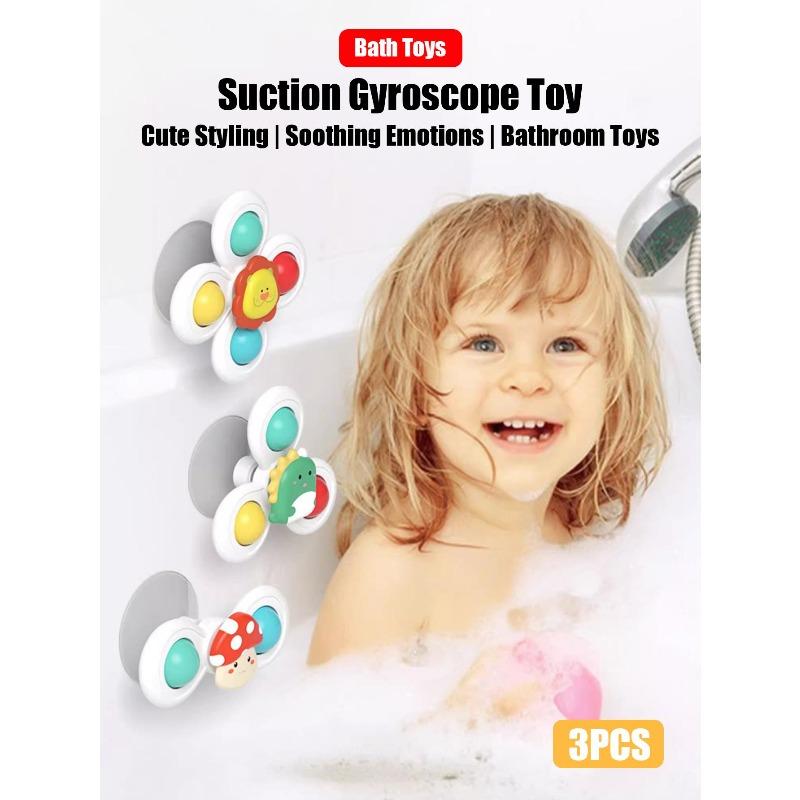 3Pcs Suction Cup Spinning Cartoon Animal Spinner Toys Kids Window Baby High Chair Table Bath Travel Toy Gift