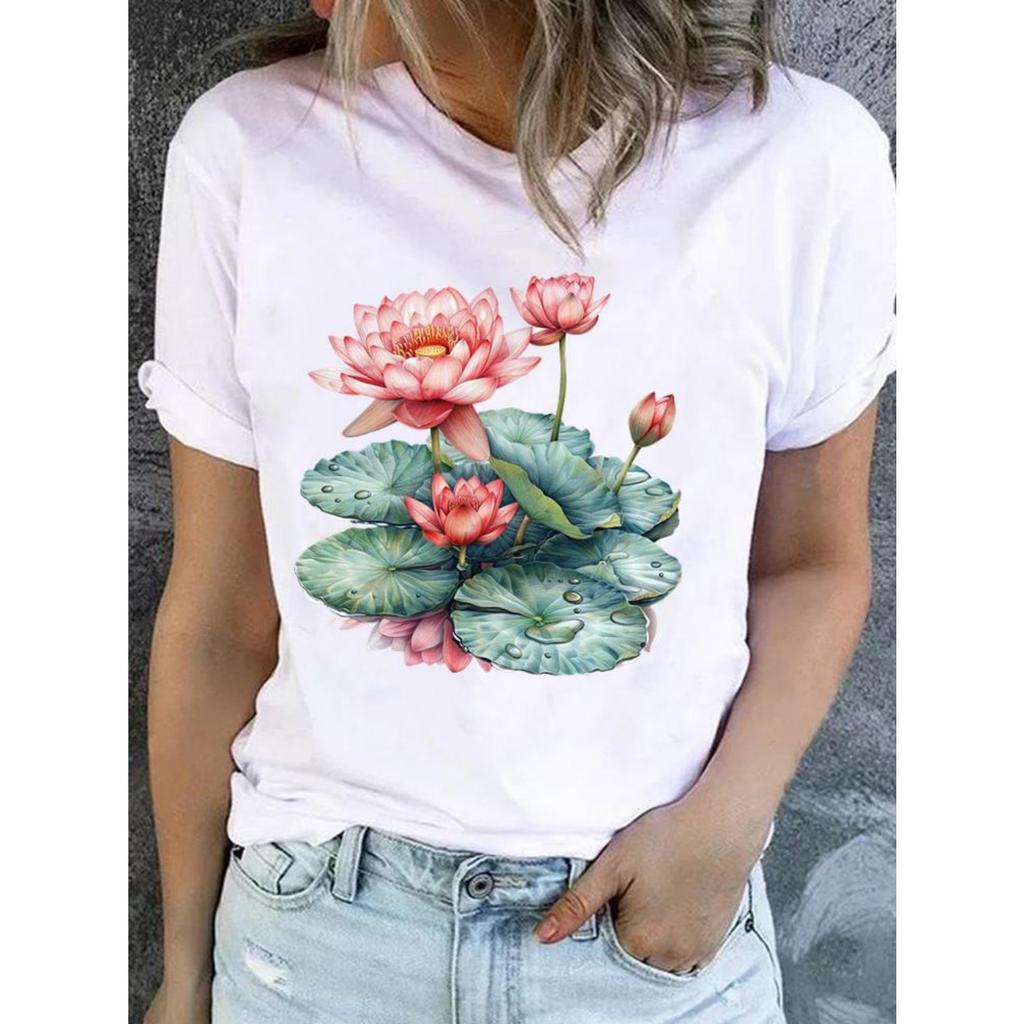 Liebliches Trend-Style-Tee für Damen Mode-Top Basic Kurzarm Print T-Shirt Kleidung Kleidung O-Ausschnitt Grafik-T-Shirts