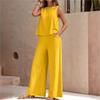 Dames mouwloos vest en broek tweedelig set mode effen kleur tweedelig ronde hals top broek pak casual set