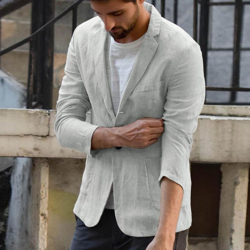 Men's Linen Cotton Casual Blazer Long Sleeve Loose Fit Spring Fall Jacket