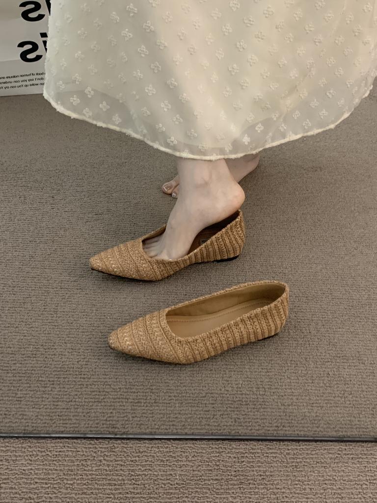 Late evening wind heightening pointed bohemian single shoes women's shoes 2025 spring and summer woven with skirt wedge heel single shoes