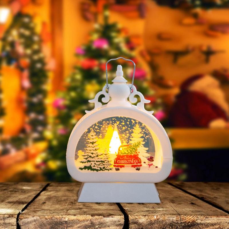 Christmas Lantern Decor Lighted Snow Globe Lantern Christmas Lamp With Handle Exquisite Snowflake Pattern Christmas Scene Lamp