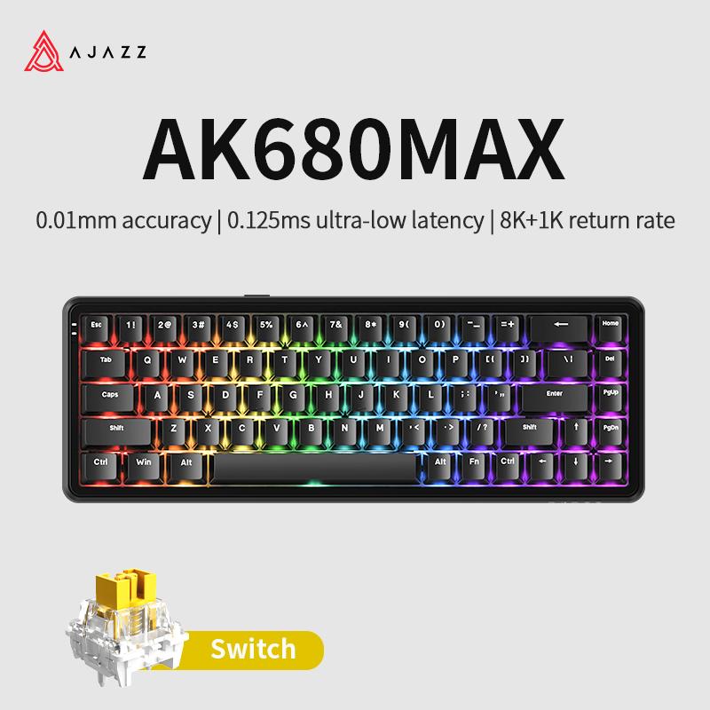 

AJAZZ AK680 MAX Gaming Keyboard Wireless Bluetooth 2.4G Receiver RGB Backlit Magnetic Switches чорний