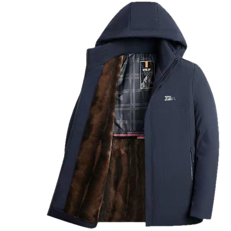 Men's Mink Velvet Parka: Winter Hooded Jacket for Middle-Aged & Elderly, Warm & Thickened with Plus Velvet