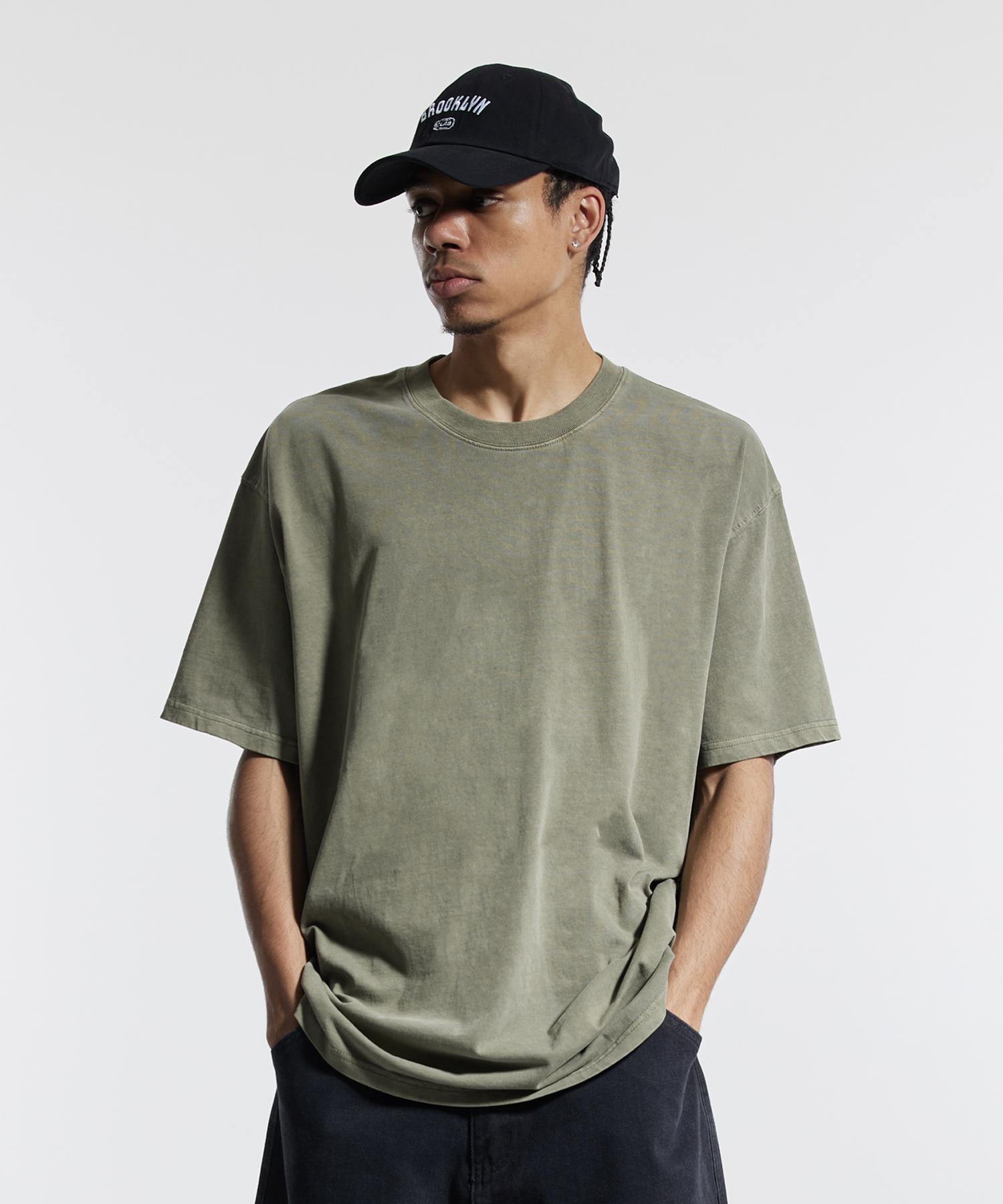 Cream Soda Lab Oversized Summer Pigment Blank Short Sleeve T-Shirt Khaki/L(1)