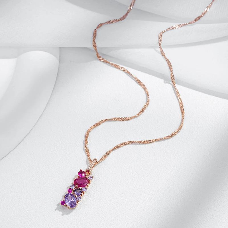 Collana con ciondolo ovale viola rosso zircone con intarsi irregolari, collana da donna di lusso, catena dorata, gioielli di lusso per feste e regali