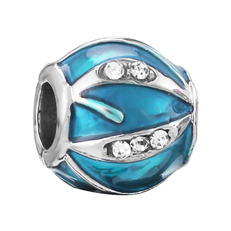 New Silver Plated Blue Diamond Alloy Large Hole Charm Beads For DIY Bracelet Necklace Jewelry Accessories Gifts
