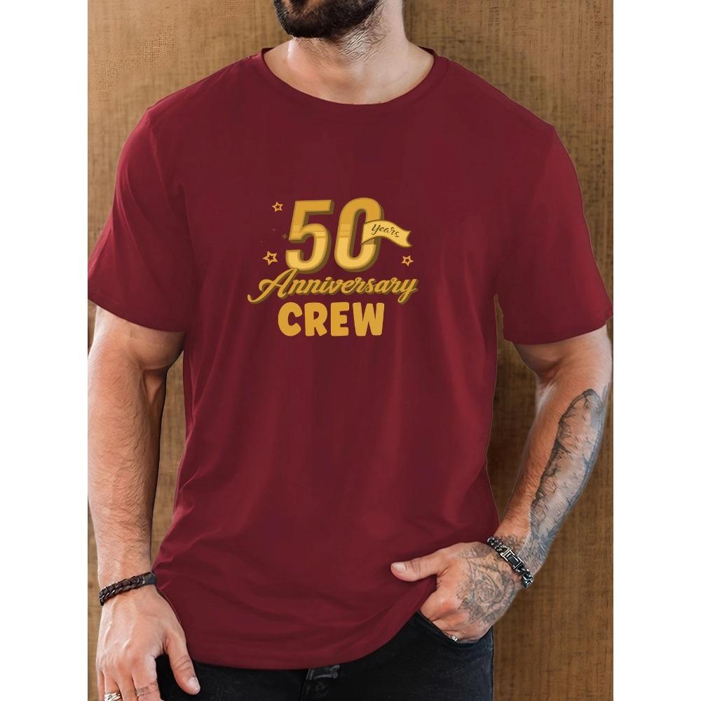 Men's 50th Anniversary Pattern Summer Casual Crew Neck Short T-Shirt
