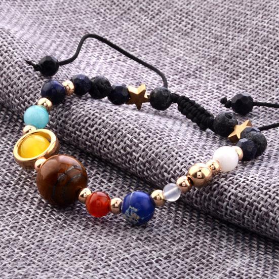 Yousheng Planet Bracelet Adjustable Beaded Eight Planets Hand-woven Colorful Decorative Jewelry Gift Men Women Cosmic Milky Way Solar System Beads
