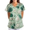 Women's Floral Print Loose Fit V Neck Short Sleeve Medical Scrub Top with Pockets for Healthcare Professionals Comfortable Workwear