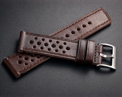 [hemsut H] Genuine Leather Watch Band, Perforated Design, Soft and Flexible, Italian Vegetable Tanned Leather Quick Release Band