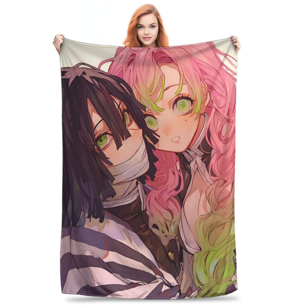 Mitsuri Kanroji And Iguro Obanai Blankets Soft Warm Flannel Throw Blanket Plush For Bed Living Room Picnic Travel Home Couch
