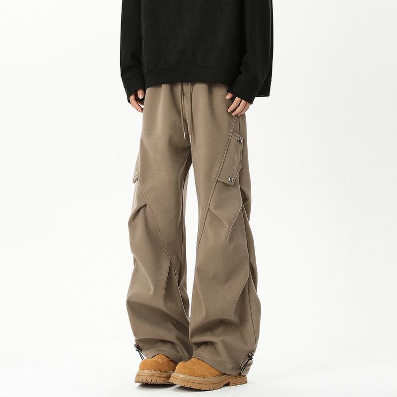 Unisex High Street A/W Heavyweight Pleated Cargo Pants - Trendy Loose Wide-Leg Style