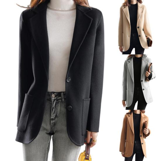 Women Winter Coat Solid Color Loose Lapel Thicken Cardigan Keep Warm Long